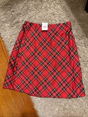 J. Crew Red Plaid A-Line Skirt with Black & Yellow Accents NWT